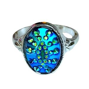 New Blue Green Metallic Sterling Silver Spiked Oval Handmade Boho Casual Ring